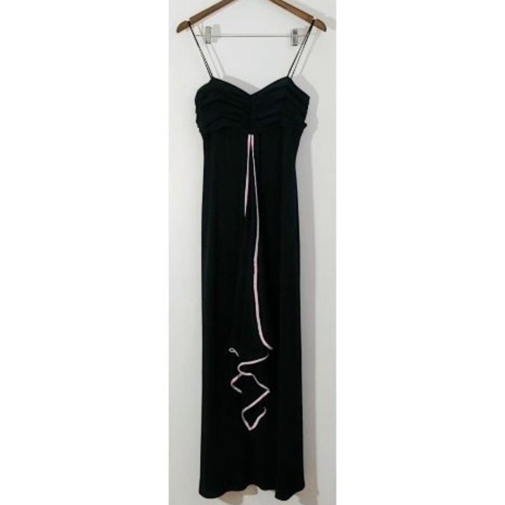 OBLIQUE Black ruched empire ruffled maxi dress